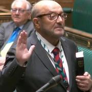 George Galloway takes his seat in the House of Commons after his by-election victory in Rochdale