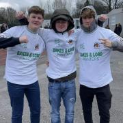 The three Notts County supporters showing their support to Bradford (Park Avenue) after seeing the match at Valley Parade postponed. Photo credit: The Oldham Groundhopper
