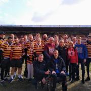 Stephen Darby and Marcus Stewart with the former City players taking part in the March of the Day for the Darby Rimmer MND Foundation