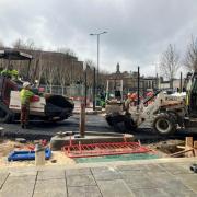 Pavement works in Well Street in Bradford city centre