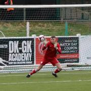 Kieran Flavell makes a save during Avenue's 1-1 draw at home to Ashton United in February.