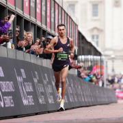 Emile Cairess in action at the London Marathon today
