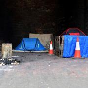 Tents in one of the arches in Bradford city centre
