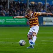 Bobby Pointon unleashes his goal against Barrow on Tuesday night