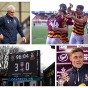 Highs and lows (clockwise from top left): Mark Hughes sacked in October, Bobby Pointon's exciting emergence, Graham Alexander's appointment, the horror show at Harrogate
