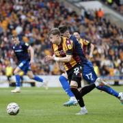 Scott Banks on the attack against Carlisle in last year's play-offs