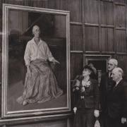 A portrait of Delius unveiled before a group of civic dignitaries, around the time of its completion in the early 1930s
