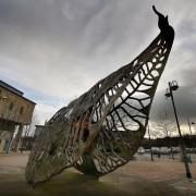 Amber Hiscott’s Delius sculpture in Exchange Square, Bradford, between the Crown Court and the Great Victoria Hotel