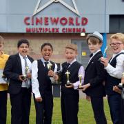 Pupils with their 'Oscars' outside Cineworld