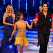 Strictly Come Dancing co-host Tess Daly with Anita Rani and her dance partner Gleb Savchenko