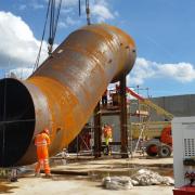 Part of the 90-degree pipe bend assembly constructed by Keighley company Powerrun on site in Manchester