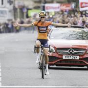 SHE'S DONE IT! Otley's Lizzie Deignan crossed the line in Harrogate to win the Tour de Yorkshire Asda Womens race.  Picture by Allan McKenzie/SWpix.com