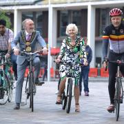 Lord Mayor Councillor Geoff Reid and Lady Mayoress Chris Reid join cyclists in city park to launch Bradford City Cycle