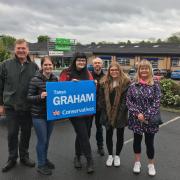 Conservative candidates Kris Hopkins and Tanya Graham with supporters in Wyke