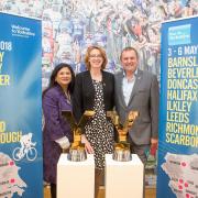 Zuby Hamard, Bradford Council's sports & physical activity manager, and council leader Susan Hinchcliffe with Welcome To Yorkshire's Sir Gary Verity.