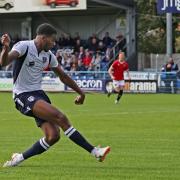 Rowan Liburd fired Guiseley in front but it proved a false dawn as Lancaster progressed    Picture: Alex Daniel Photography