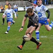 Thomas De Granville scores the first try in Otley's 35-5 victory over Peterborough Lions. Picture: Richard Leach