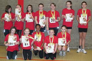 West Yorkshire's under-13 girls team who reached the 2010 national sportshall athletics finals