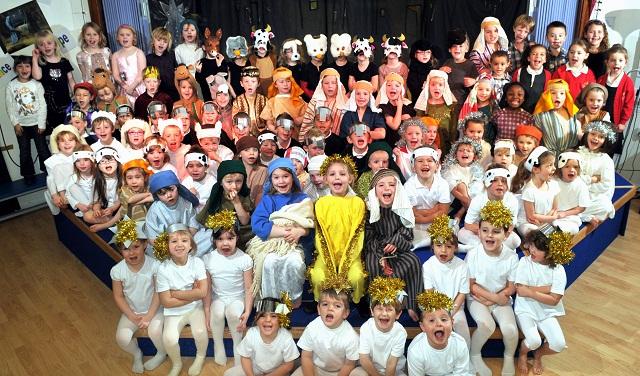 The cast of the Idle CE Primary school’s nativity Mary’s Knitting