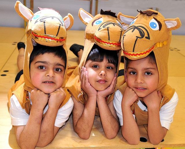 Little camels (from left) Sahil Ali, Hamaz Khan, Bilal Malik, all five, star in The Camel’s Arms at Hollingwood Primary School, Great Horton