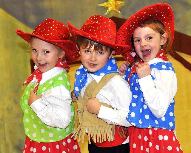 Hollie Whitaker, Charlie Dowson and Morgan Sharp, all six, star in Clayton Primary School’s Prickly Hay