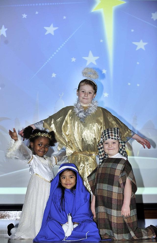 Pupils from St James Church Primary, Allerton, in their Nativity play. Clockwise (from left) Maimoona Zayeed, Madyson Holmes, Jake Bower and Krizten Centino
