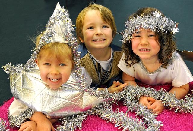 Maisie Pailing, four (left), played the star in Sandal Primary School’s Shine Star Shine with her fellow 
classmates Carter Melling 
and Eve Webster, both four