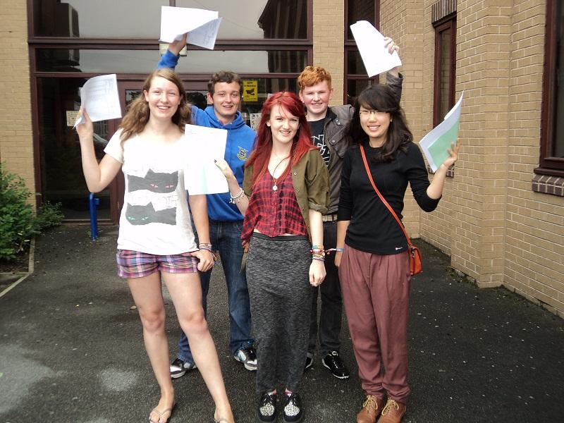 Guiseley A Level students Chris Matthews and Alex Bibby, Front left: Vicky Helbert, Sophie Tran and Star Tong