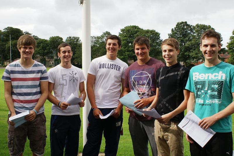 18-year-old Prince Henry's students William Eaves, Oliver Cooper, Jack Smith, William Rigg, Ryan Benn-Landale and Joe Clulow celebrate their results