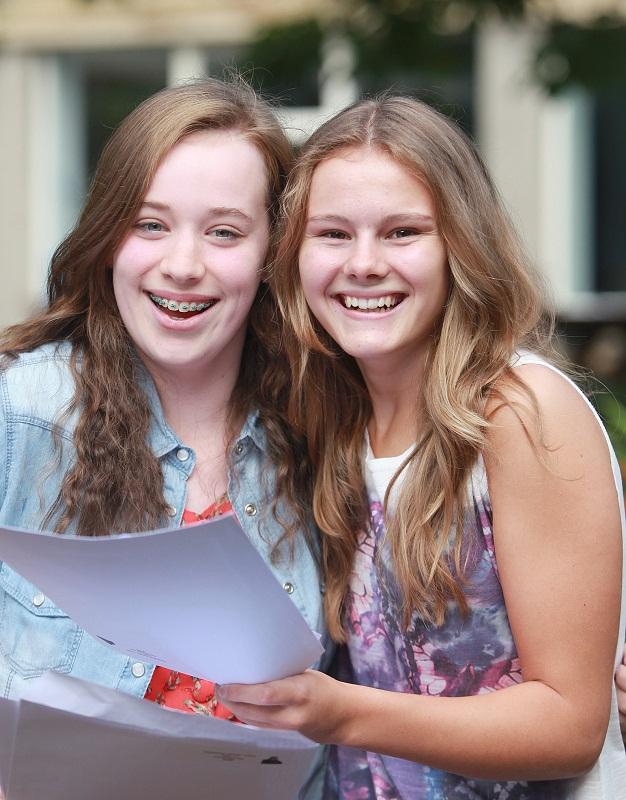 Pupils collect their GCSE results at Skipton Girls' High School - Katherine Moran (15a*) and Georgie Smith (14a*)
