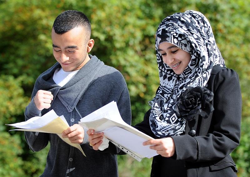 Umar Rafiq and Nazish Ahmed find out their results at Carlton Bolling College on GCSE results day
