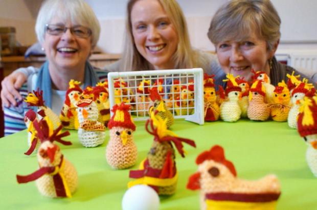 from left, Angela Lloyd-Roberts, Louise Flint and Lucy Tiffany with some of the Bantams creations