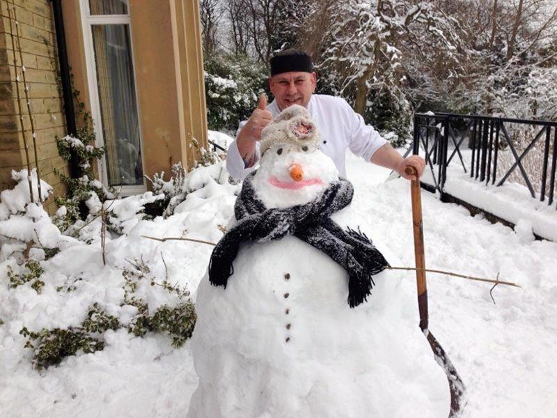 This snowman was made by the residents and staff at Hazel Bank nursing home in Bradford
