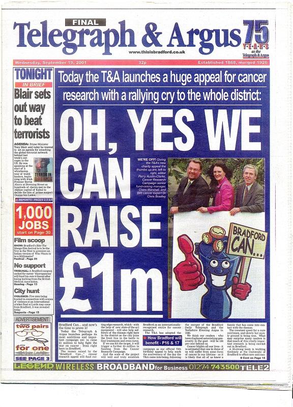 The front page launching the last T&A cancer appeal in 2001