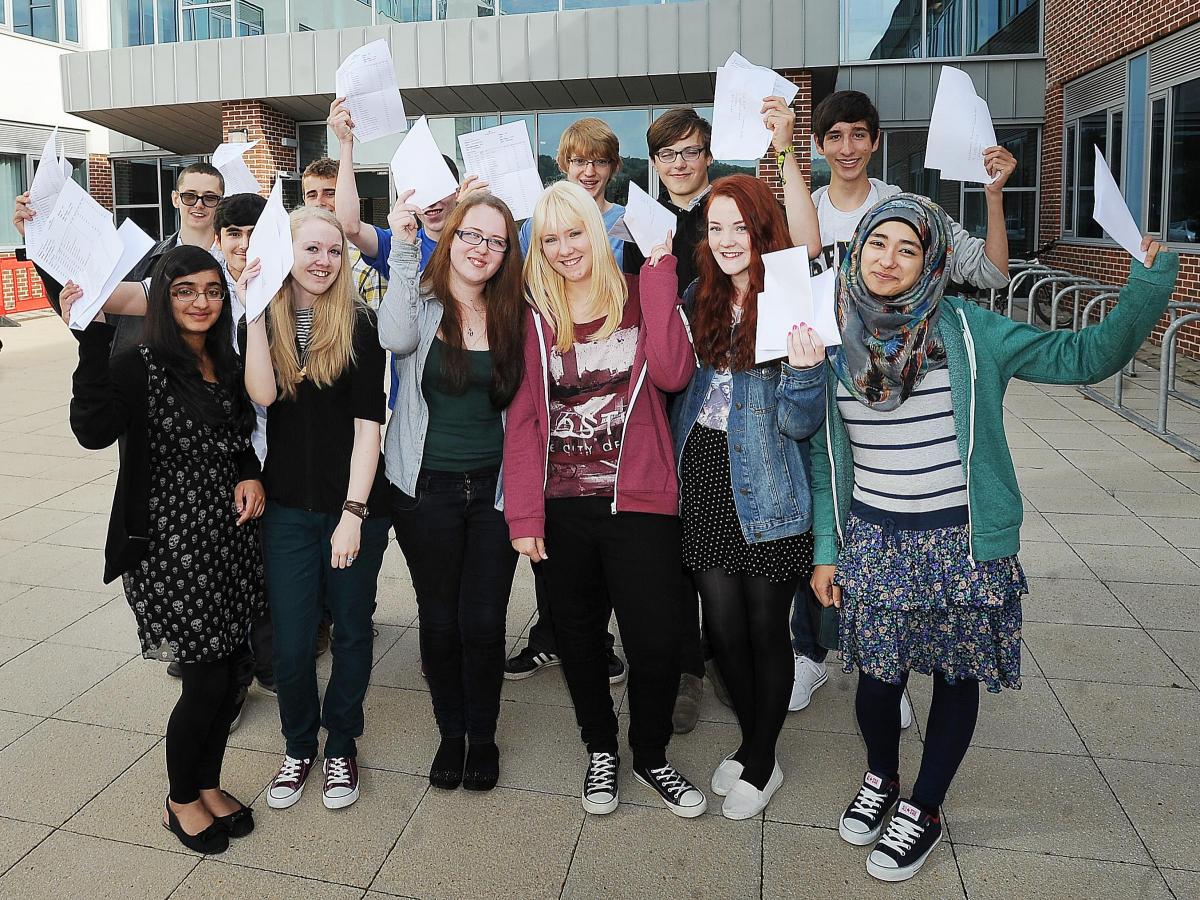 Students at Beckfoot Grammar School celebrate their success on GCSE results day