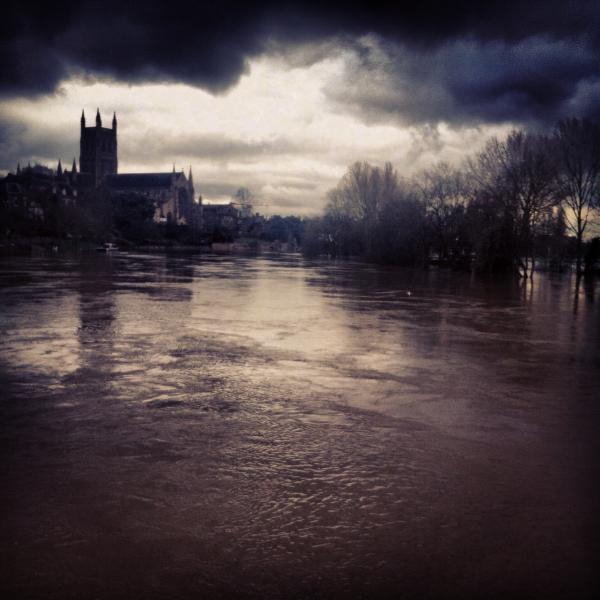 Worcester Cathedral surrounded by water - pic by reader Shelley Gunnell