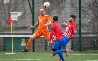 Athletico (red and white) were very much second best in their defeat to Calverley United in the Yorkshire Amateur Supreme Division Picture: Andy Garbutt