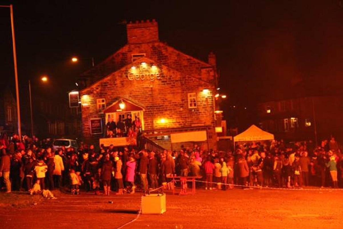 The George pub bonfire in Idle