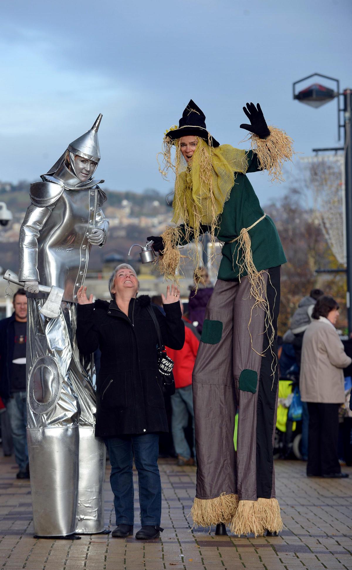 The Tin Man, Rosemary Tasker and The Scarecrow in Shipley town centre