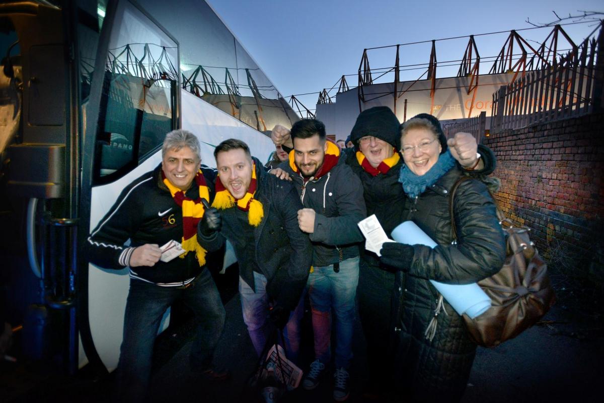 Fans leave Valley Parade on Saturday morning for the journey to London