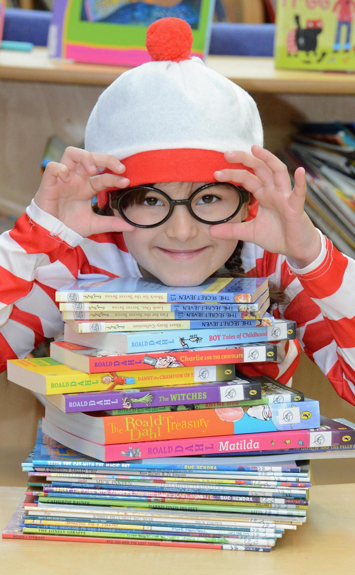 Alisha Woolner dressed up as Where's Wally at Allerton Primary School for World Book Day