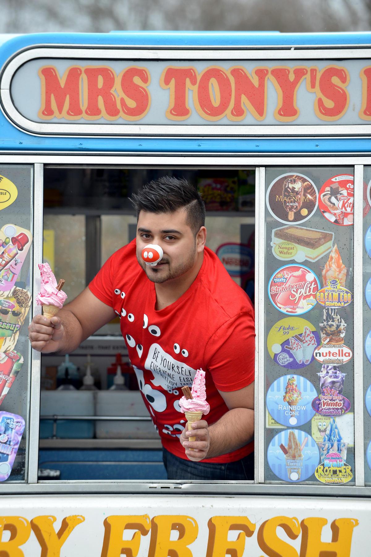 Naheem Uddin, who is donating 10% of his profits to Comic Relief from selling special red ice creams