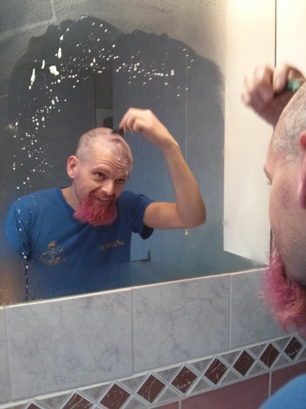 Having grown his all hair, Matt Ketteringham, IT Consultant at Provident Financial, allowed his children to dye it all pink (including eyebrows!) for Comic Relief and has embarked on gradual shaving sessions to culminate in no hair at all today