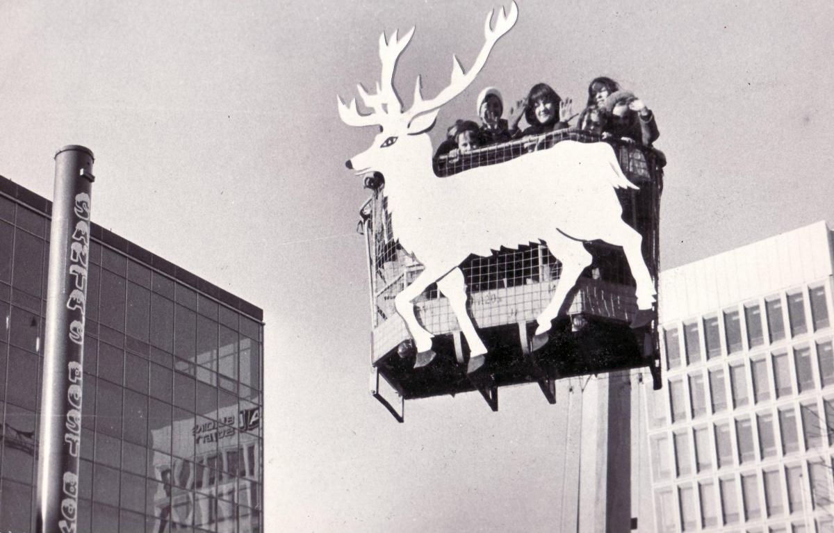 A family enjoying a festive ride in 1973