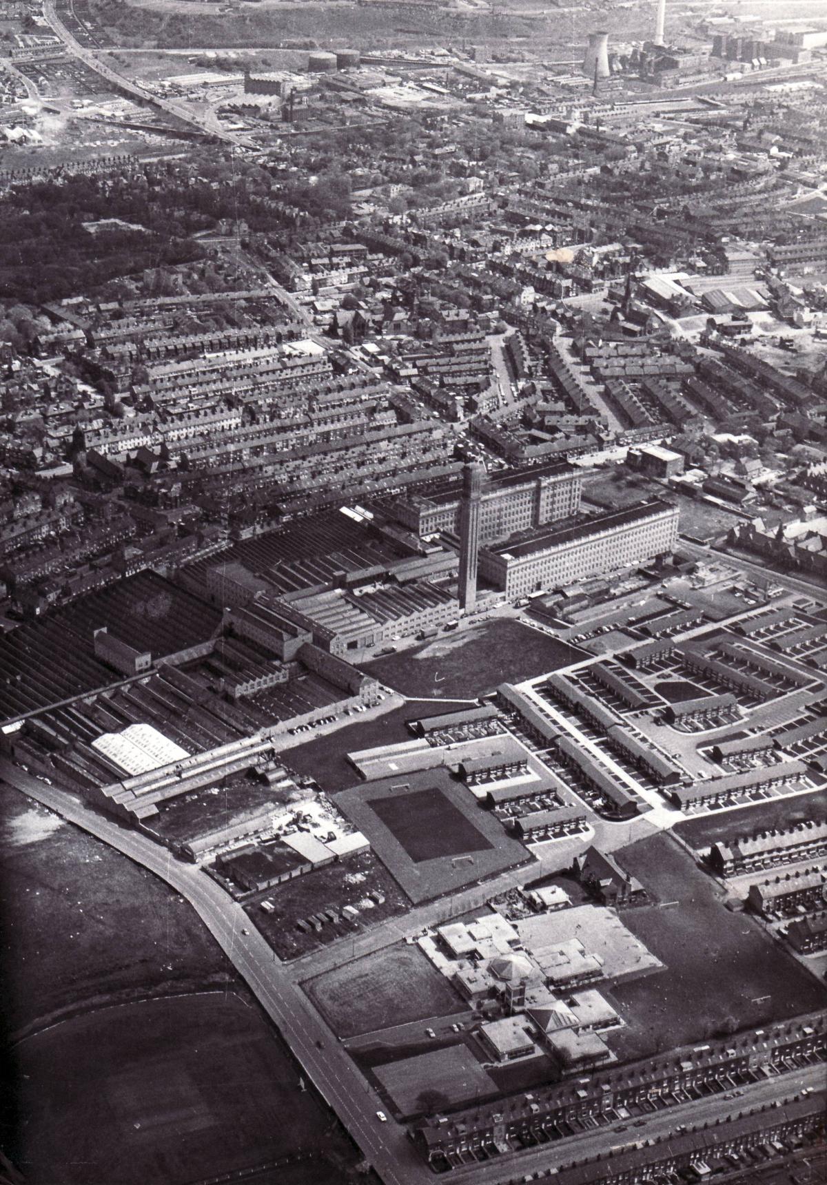 An aerial view of Lister Mill taken in 1982