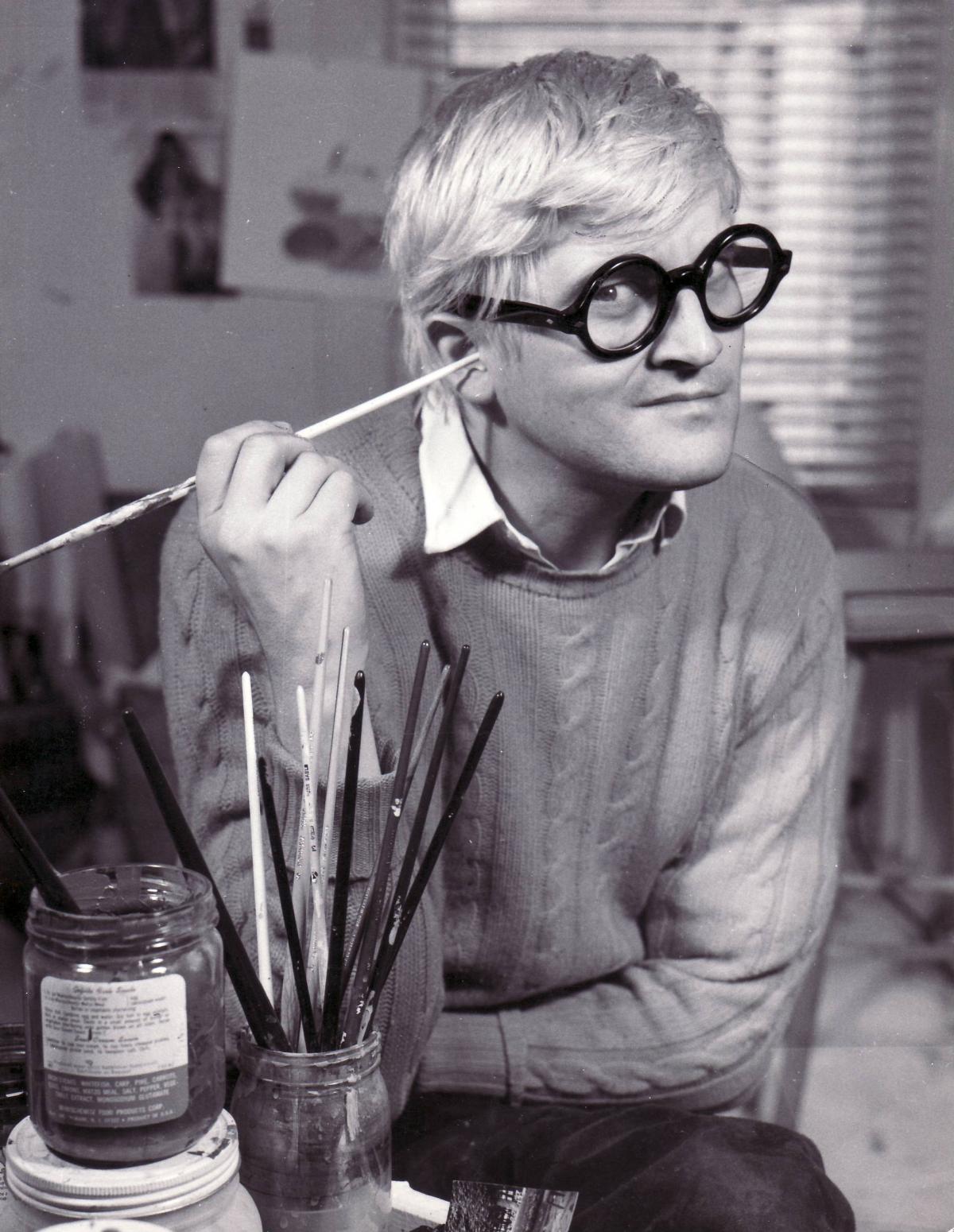 A portrait of David Hockney from the mid 1970s