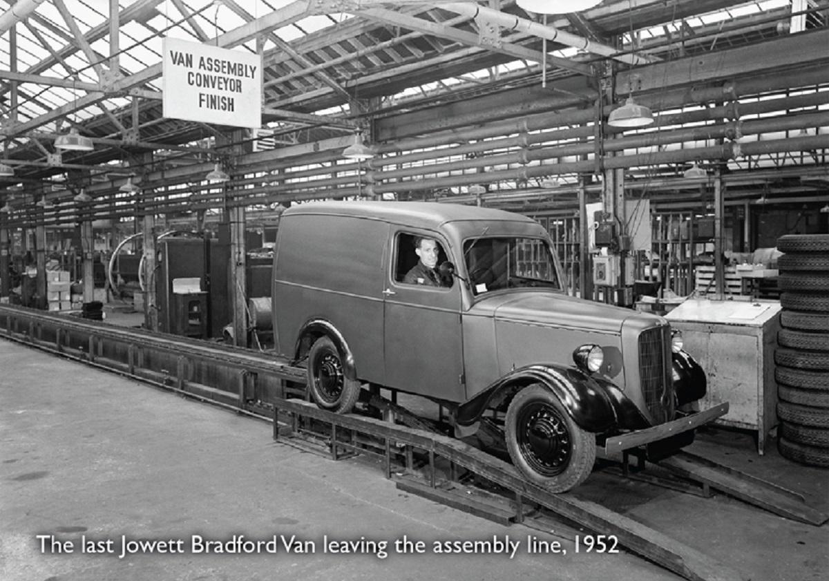 The last Jowett Bradford Van leaving the assembly line, 1952