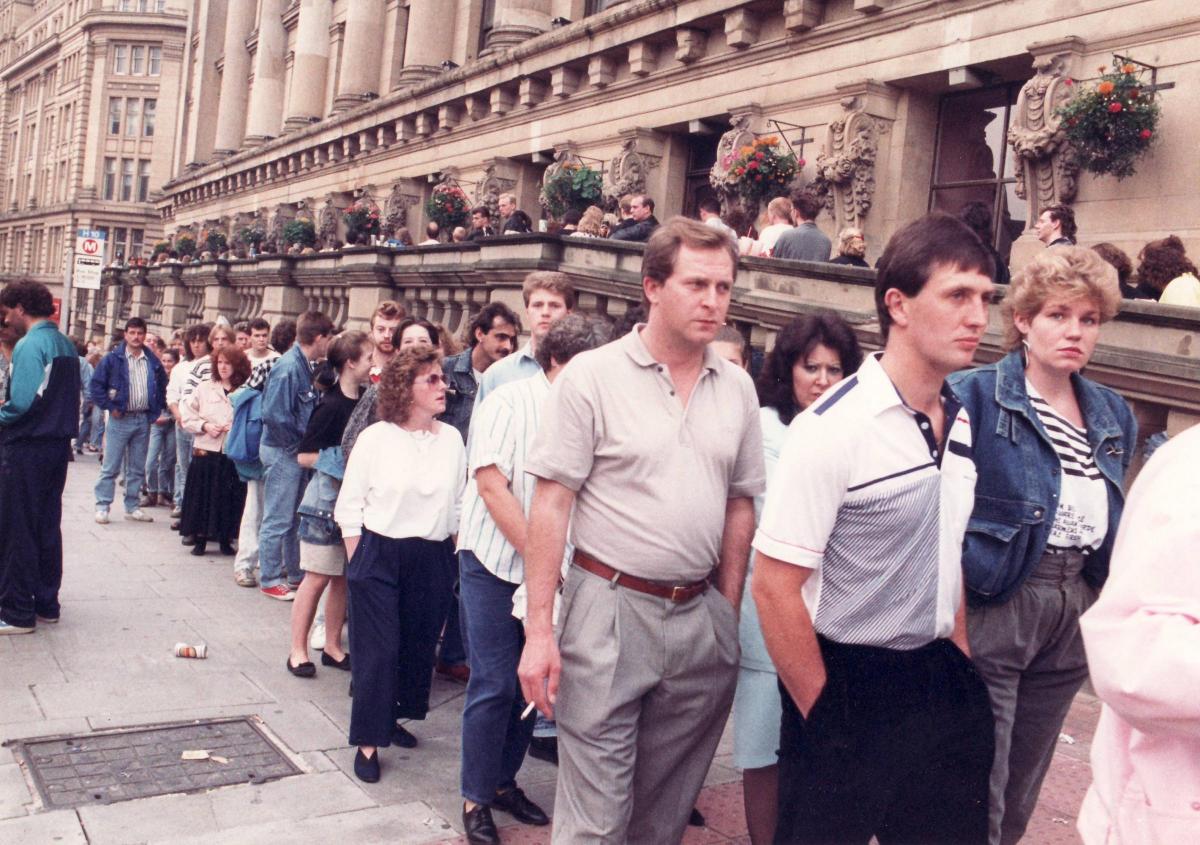 David Bowie fans waiting to buy tickets at St George's Hall in 1989
