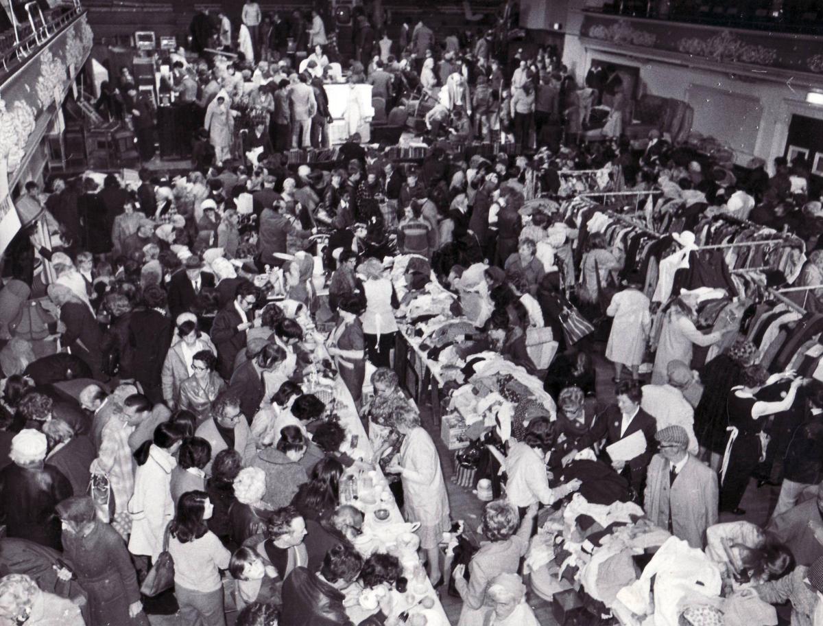 A jumble sale in St George's Hall  in June, 1977