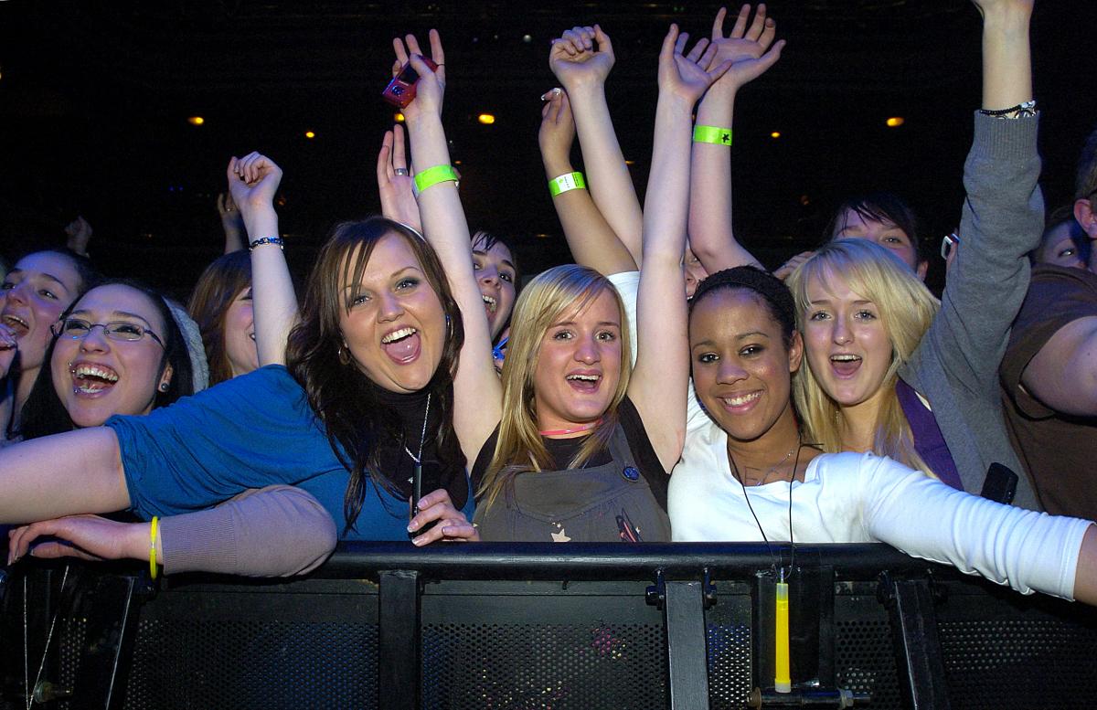 Sarah Stanworth,17; Jenny Armstead,17; Amanda Shaw,18, and Chloe Patchett,16, await McFly in March 2007